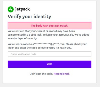 Masalah WordPress (Jetpack) tidak dapat login – Verifikasi identitas Anda, hash isi tidak cocok